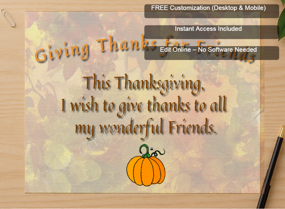 Zoomed preview with Free Editor badge stack for Giving Thanks For Friends