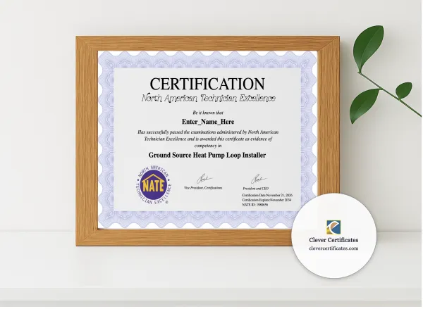 Realistic mockup featuring CompTIA Network Plus Certificate displayed within a modern frame, set against a minimalistic background.