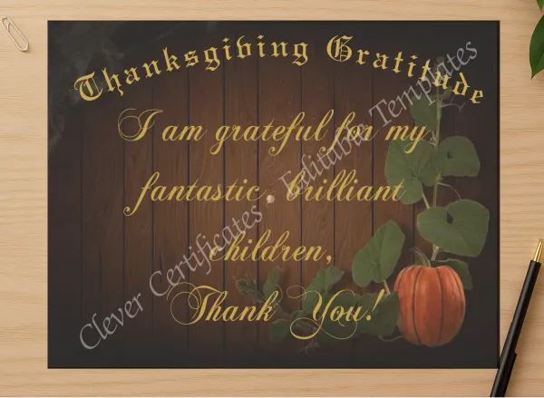 Professional preview of Thanksgiving Gratitude Certificate certificate on high-quality stationery paper, ideal for showcasing the final look.
