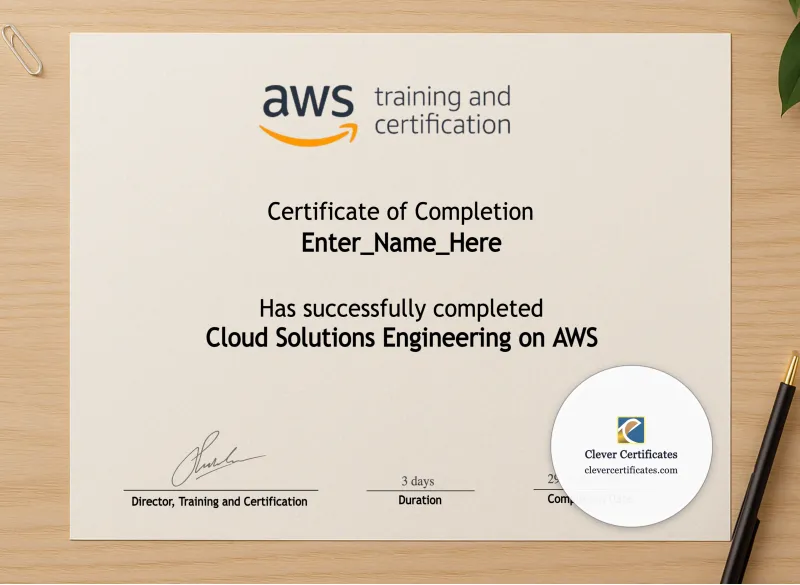 Professional preview of Cloud Solutions Engineering Certificate Of Completion certificate on high-quality stationery paper, ideal for showcasing the final look.