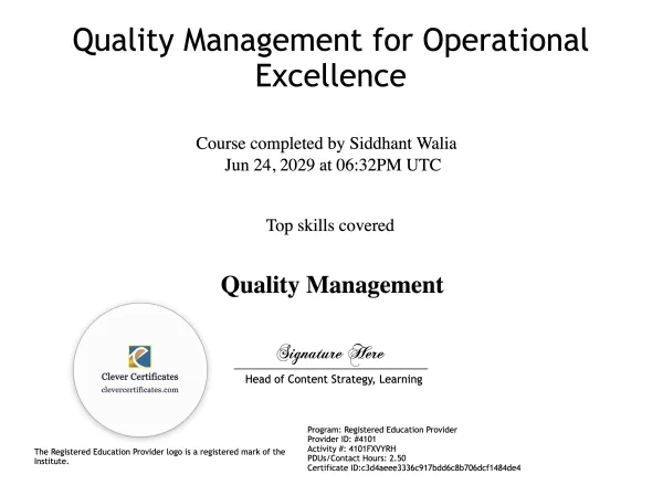 Free Operational Excellence Quality Control Diploma