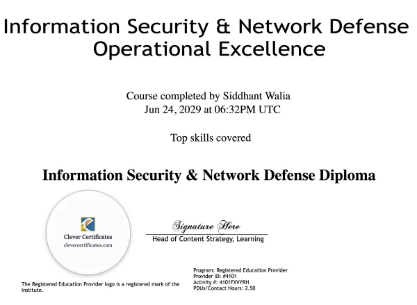 Free Information Security And Network Defense Diploma