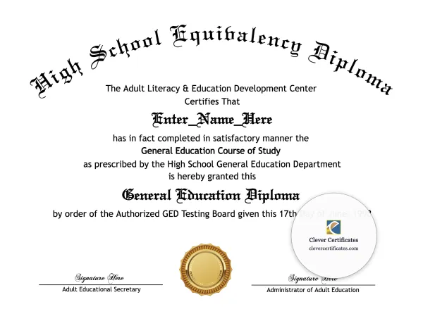 Free GED High School Equivalency Certificates