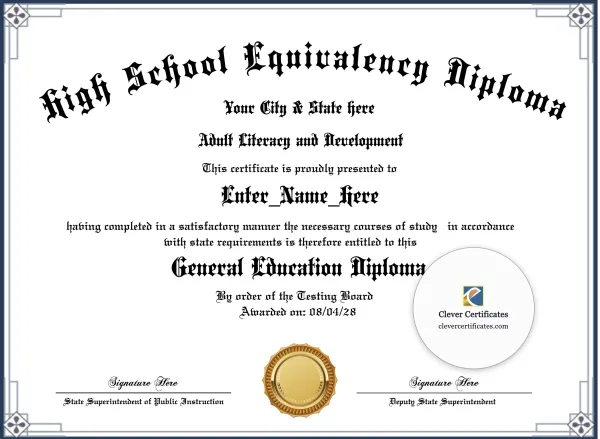 Free Adult High School Diploma Certificate