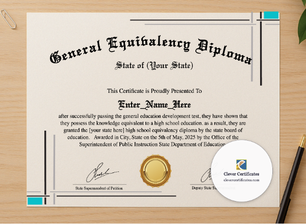 Professional preview of GED Honors Certificate certificate on high-quality stationery paper, ideal for showcasing the final look.