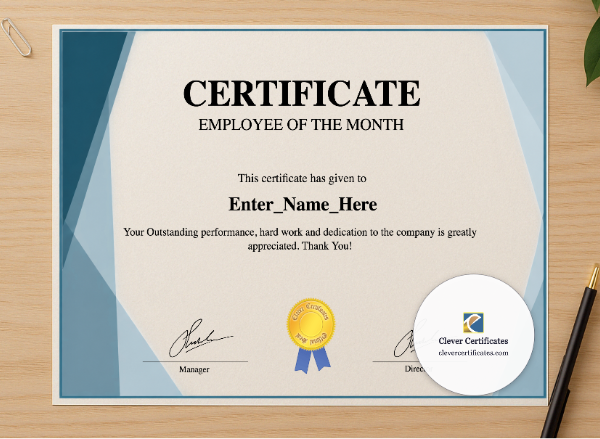 Professional preview of Employee Of The Month Certificate certificate on high-quality stationery paper, ideal for showcasing the final look.