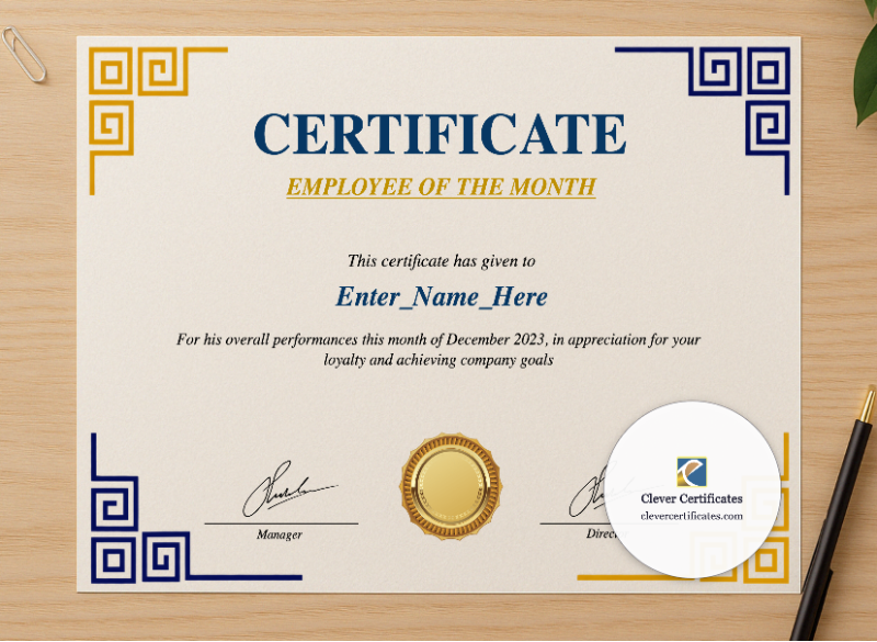 Professional preview of Staff Of The Month Certificate certificate on high-quality stationery paper, ideal for showcasing the final look.