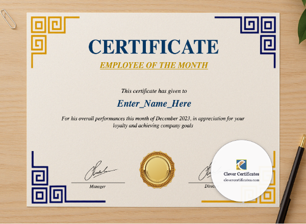 Professional preview of Staff Of The Month Certificate certificate on high-quality stationery paper, ideal for showcasing the final look.