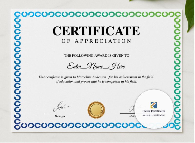Employee Recognition Certificate presented in a sleek wooden frame, elegantly arranged on a stylish table.