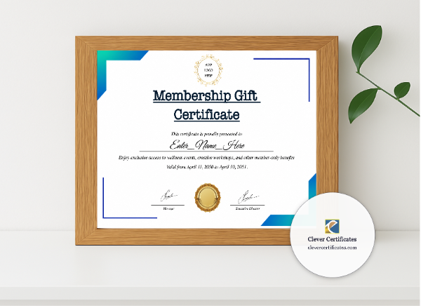 Realistic mockup featuring Association Membership Certificate displayed within a modern frame, set against a minimalistic background.