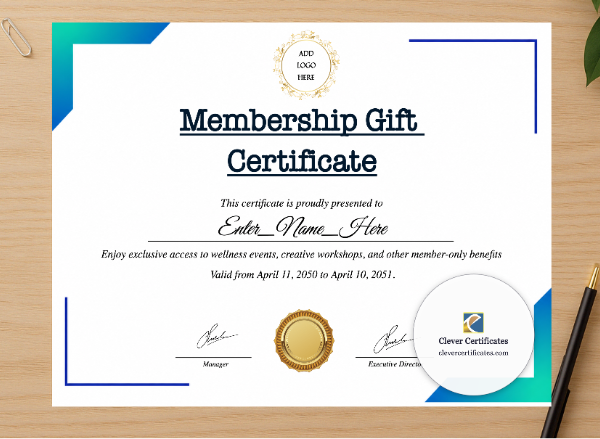 Professional preview of Association Membership Certificate certificate on high-quality stationery paper, ideal for showcasing the final look.