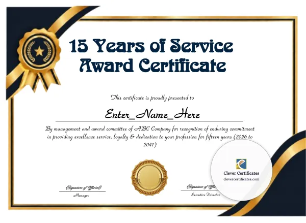 Free 15 Years Of Service Award Certificate