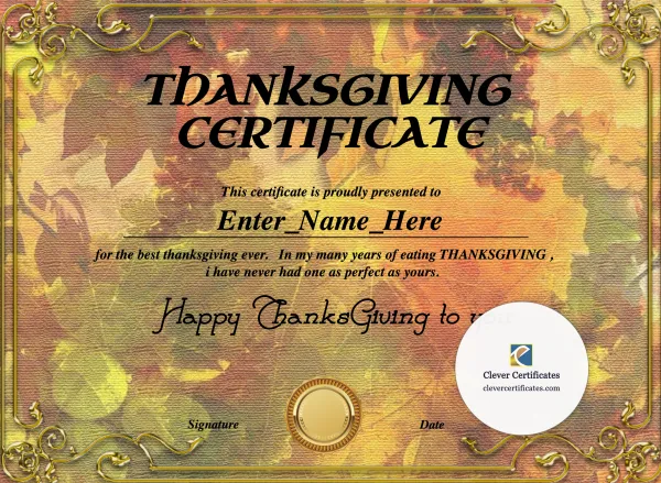Free Thanksgiving Employee Appreciation Certificate