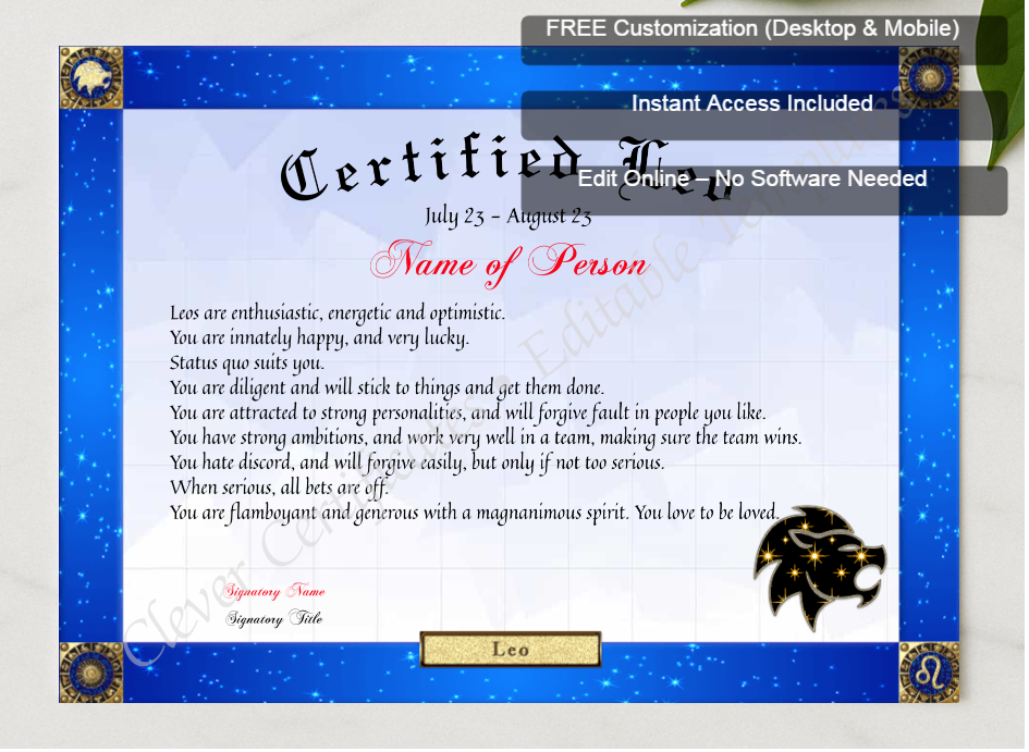 Framed preview featuring Free Editor badge stack for Certified Leo Award