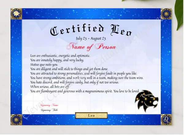 Certified Leo Award presented in a sleek wooden frame, elegantly arranged on a stylish table.