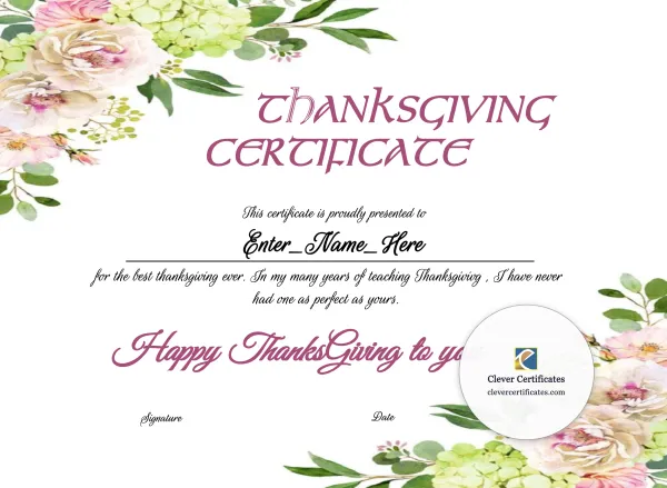 Free Thanksgiving Teacher Appreciation Certificate