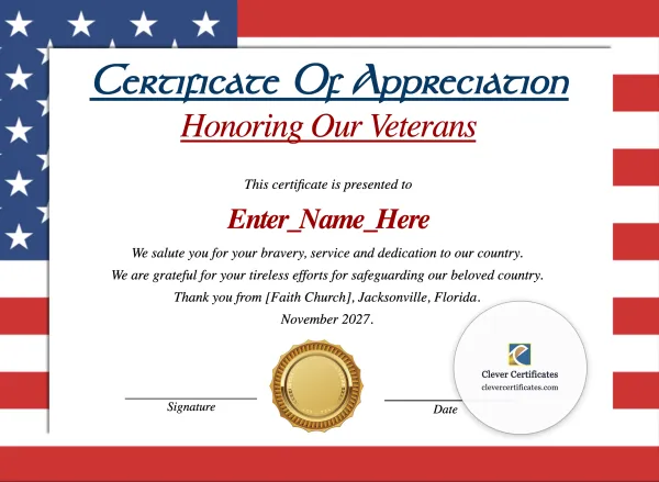 Free Veterans Day Appreciation Certificate