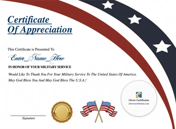 Free Certificate Of Military Appreciation