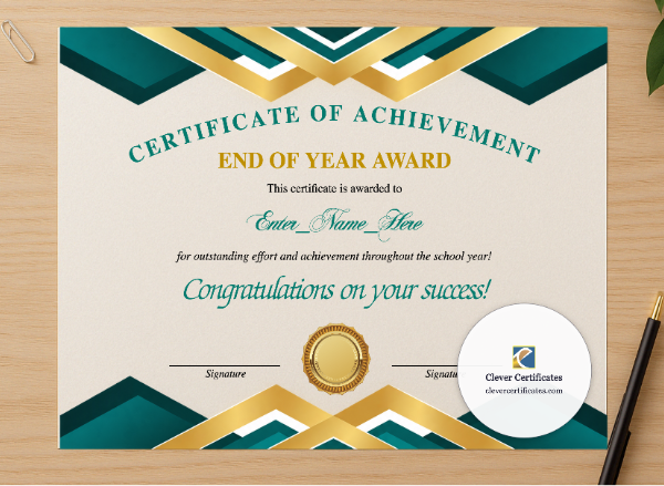 Professional preview of Year End Recognition Certificate certificate on high-quality stationery paper, ideal for showcasing the final look.