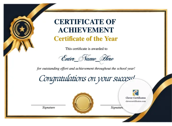 Free Certificate Of The Year