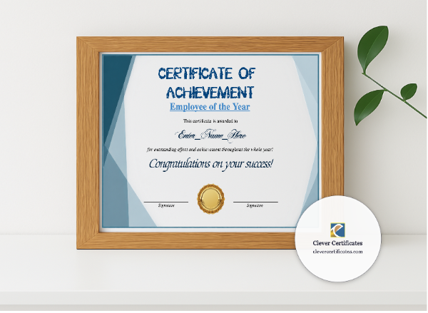 Realistic mockup featuring New Year Employee Award displayed within a modern frame, set against a minimalistic background.