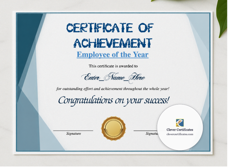 New Year Employee Award presented in a sleek wooden frame, elegantly arranged on a stylish table.