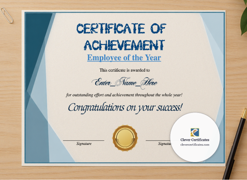 Professional preview of New Year Employee Award certificate on high-quality stationery paper, ideal for showcasing the final look.