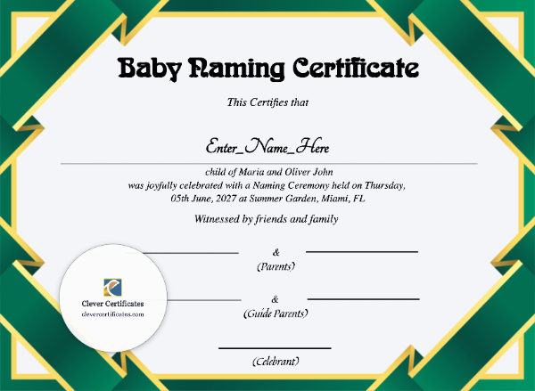 Free New Jersey Baby Naming Certificate