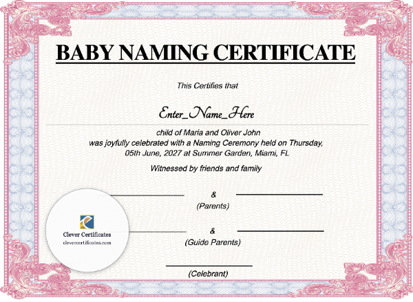 Free Massachusetts Baby Naming Certificate
