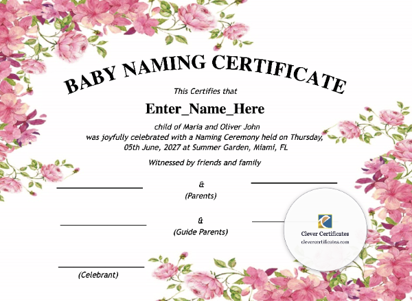 Free Maryland Baby Naming Certificate