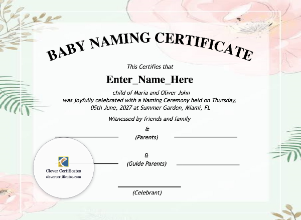 Free Wisconsin Baby Naming Certificate