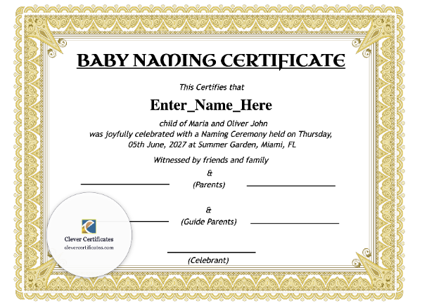 Free Louisiana Baby Naming Certificate