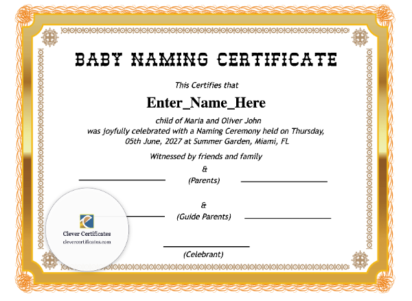Free Kentucky Baby Naming Certificate
