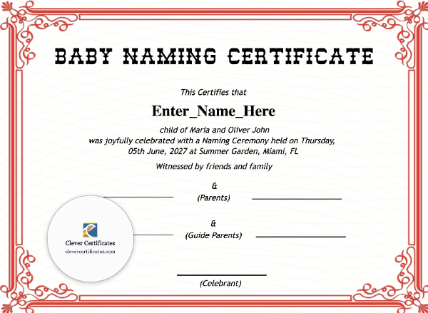 Free Oklahoma Baby Naming Certificate