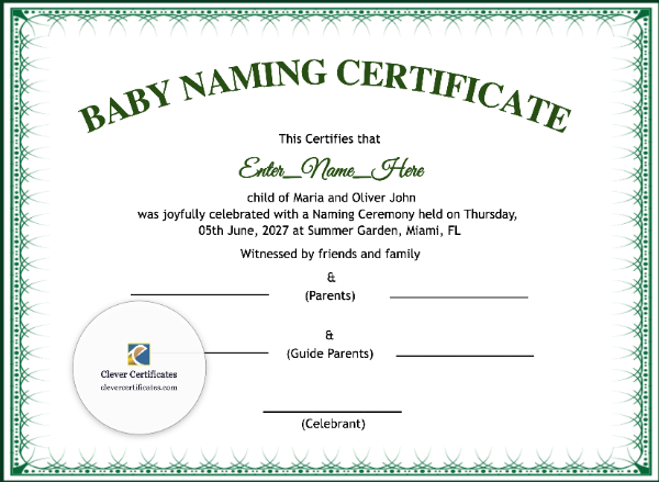 Free Nevada Baby Naming Certificate