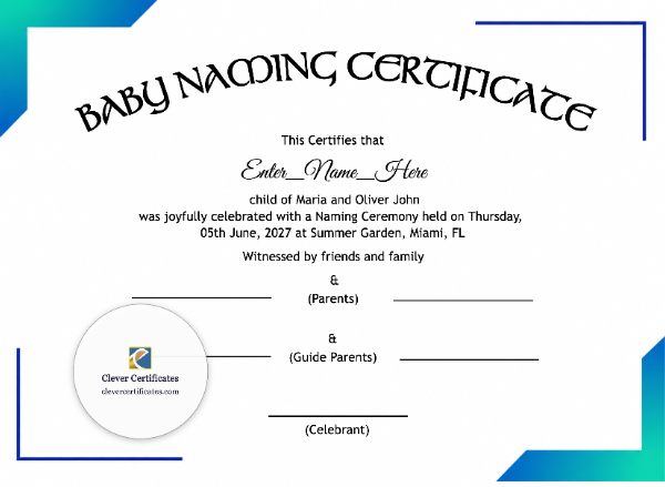 Free Nebraska Baby Naming Certificate