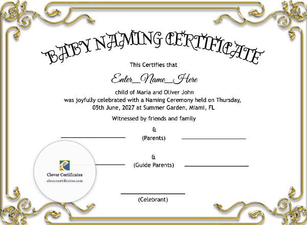 Free New Hampshire Baby Naming Certificate