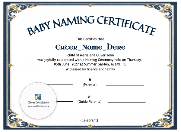 Free Delaware Baby Naming Certificate