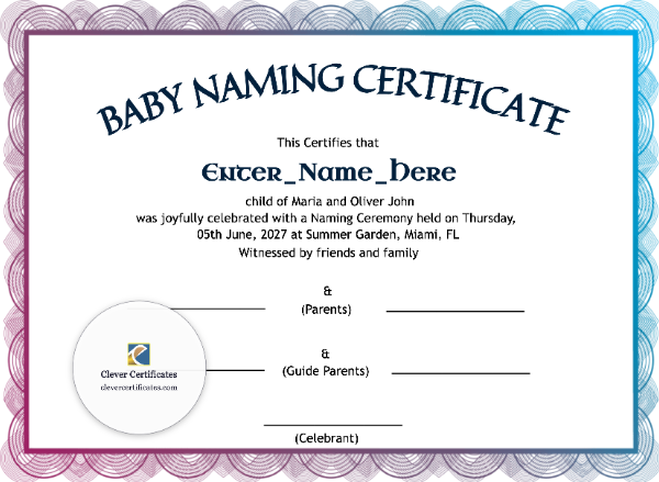 Free South Dakota Baby Naming Certificate