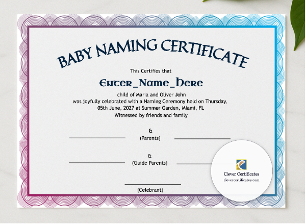 South Dakota Baby Naming Certificate presented in a sleek wooden frame, elegantly arranged on a stylish table.