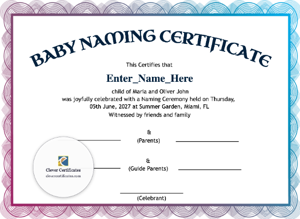 Free North Dakota Baby Naming Certificate