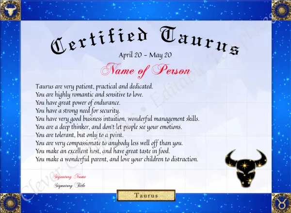 Certified Taurus Award