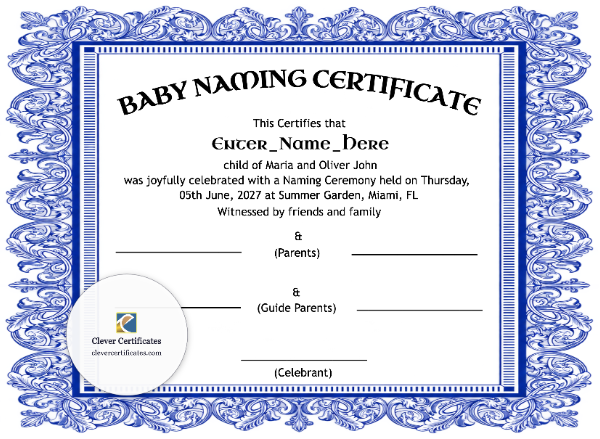 Free Wyoming Baby Naming Certificate