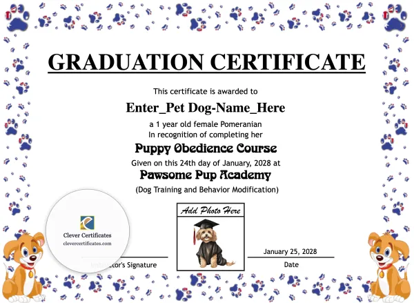 Free Dog Graduation Certificate Template