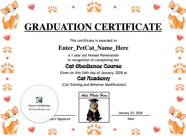 Free Cat Graduation Certificate Template