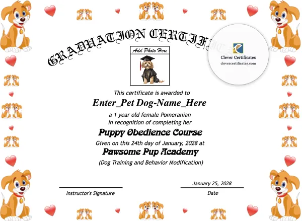 Free Puppy Graduation Certificate Template