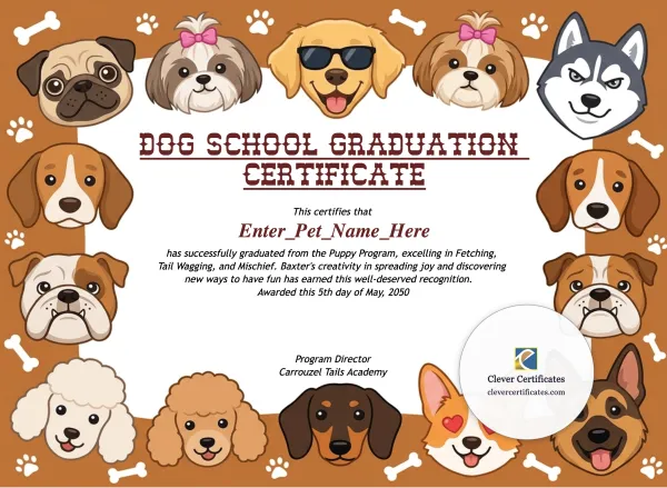 Free Dog School Graduation Certificate Template