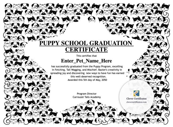 Free Puppy School Graduation Certificate Template