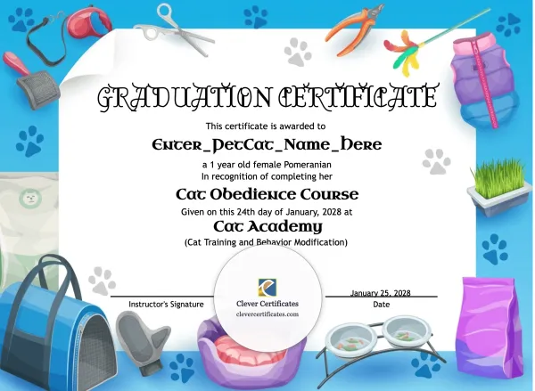Free Cat School Graduation Certificate Template