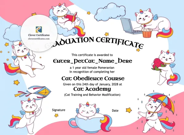Free Kitten School Graduation Certificate Template